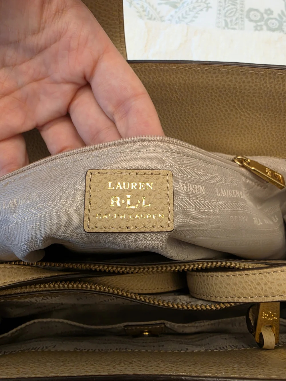 Ralph Lauren Pebbled Leather Handbag with Gold Hardware